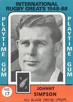 1968 Playtime Gum International Rugby Greats 1948-68 #17 Johnny Simpson Front
